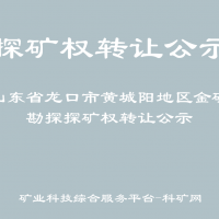 山東省龍口市黃城陽地區(qū)金礦勘探探礦權(quán)轉(zhuǎn)讓公示