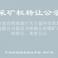 貴州省自然資源廳關(guān)于盤(pán)州市星邦礦業(yè)有限公司盤(pán)縣馬依鎮(zhèn)五星煤礦采礦權(quán)轉(zhuǎn)讓、變更公示